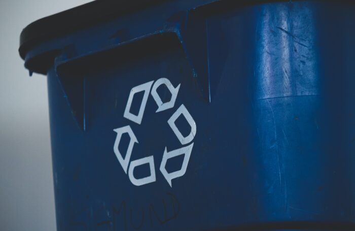 Blue recycling bin